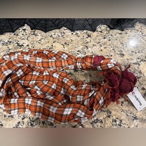 Buckle Plaid Scarf in Orange and Red